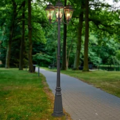 Lindby buitenlamp Edana, 212cm, 3-lamps, antraciet, E27, IP44