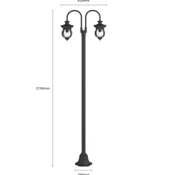 Lindby buitenlamp Farley, 215 cm, 2-lamps, IP44, E27