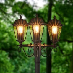 Lindby buitenlamp Lamina, 172cm, 3-lamps, zwart-roest, E27