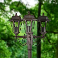 Lindby buitenlamp Lamina, 172cm, 3-lamps, zwart-roest, E27