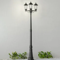 Lindby buitenlamp Nane, 217cm, zwart, zeewaterbestendig, E27