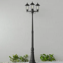 Lindby buitenlamp Nane, 217cm, zwart, zeewaterbestendig, E27