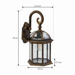 Lindby buitenwandlamp Adelisa, goud antiek, aluminium, hoogte 39 cm