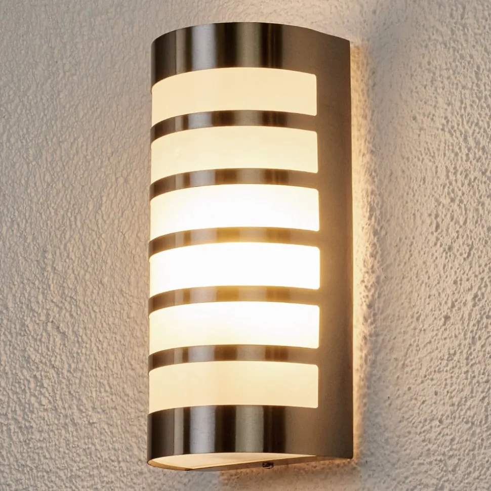 Lindby buitenwandlamp Alvin, stutten, roestvrij staal, IP44, E27