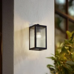 Lindby buitenwandlamp Bolgar, zwart, metaal, glas, 15cm