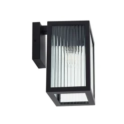 Lindby buitenwandlamp Bolgar, zwart, metaal, glas, 15cm