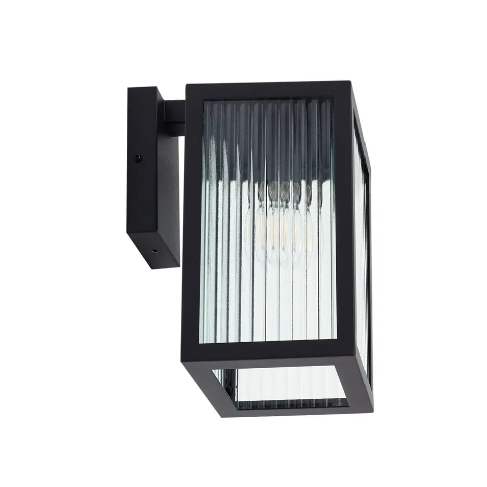 Lindby buitenwandlamp Bolgar, zwart, metaal, glas, 15cm