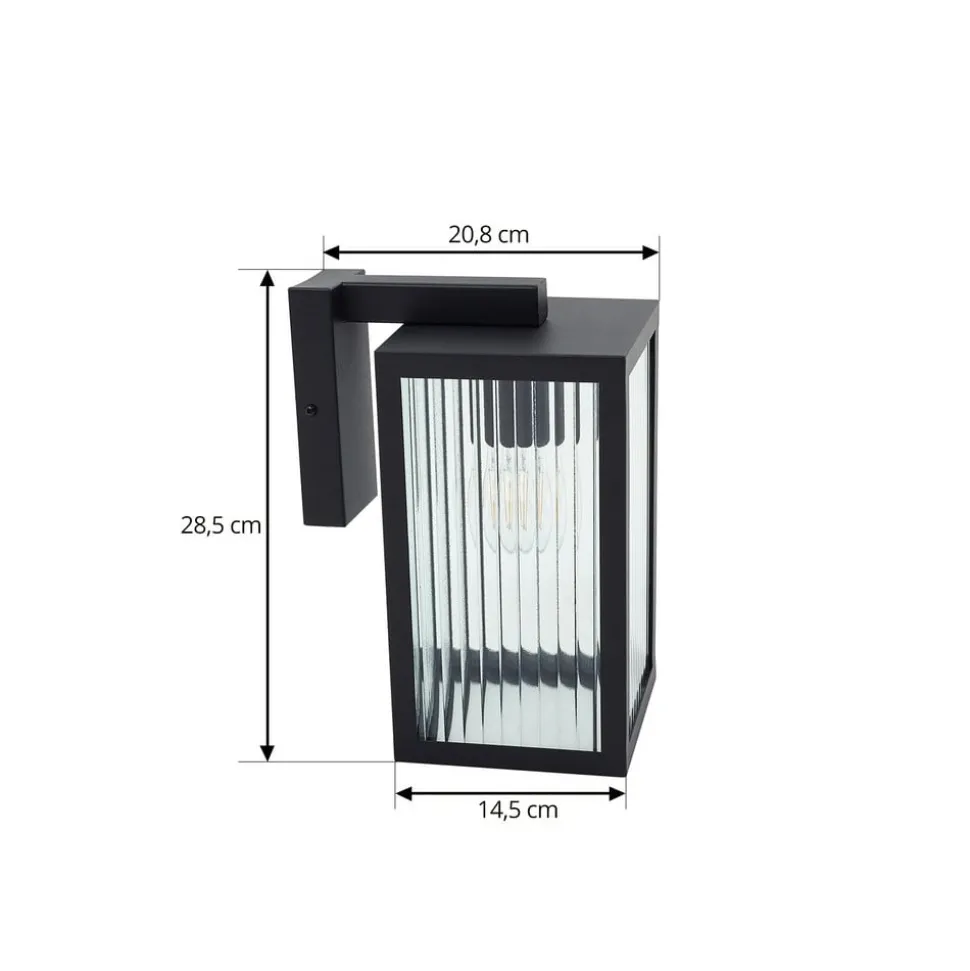 Lindby buitenwandlamp Bolgar, zwart, metaal, glas, 15cm