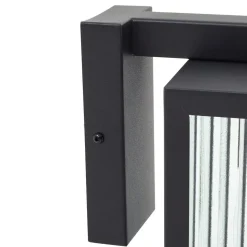 Lindby buitenwandlamp Bolgar, zwart, metaal, glas, 15cm