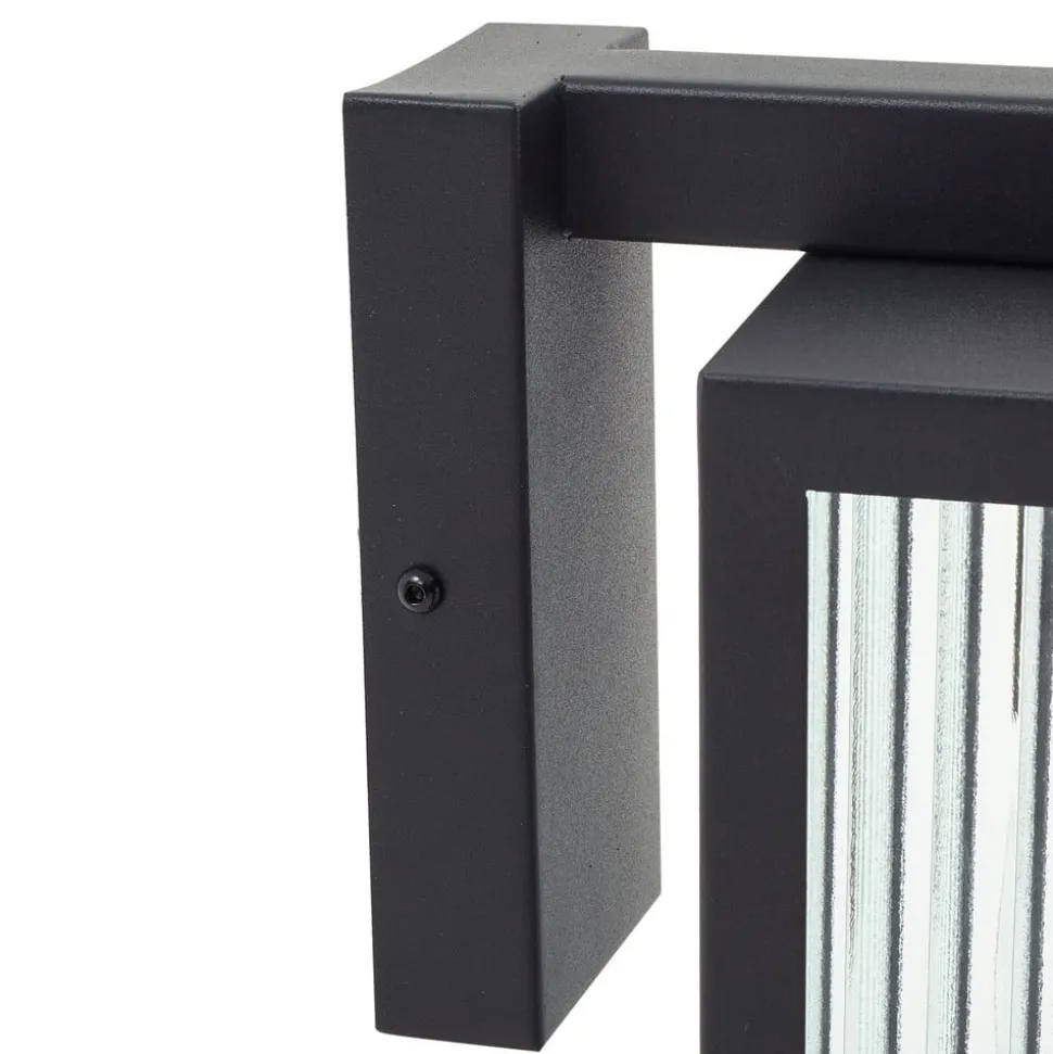 Lindby buitenwandlamp Bolgar, zwart, metaal, glas, 15cm