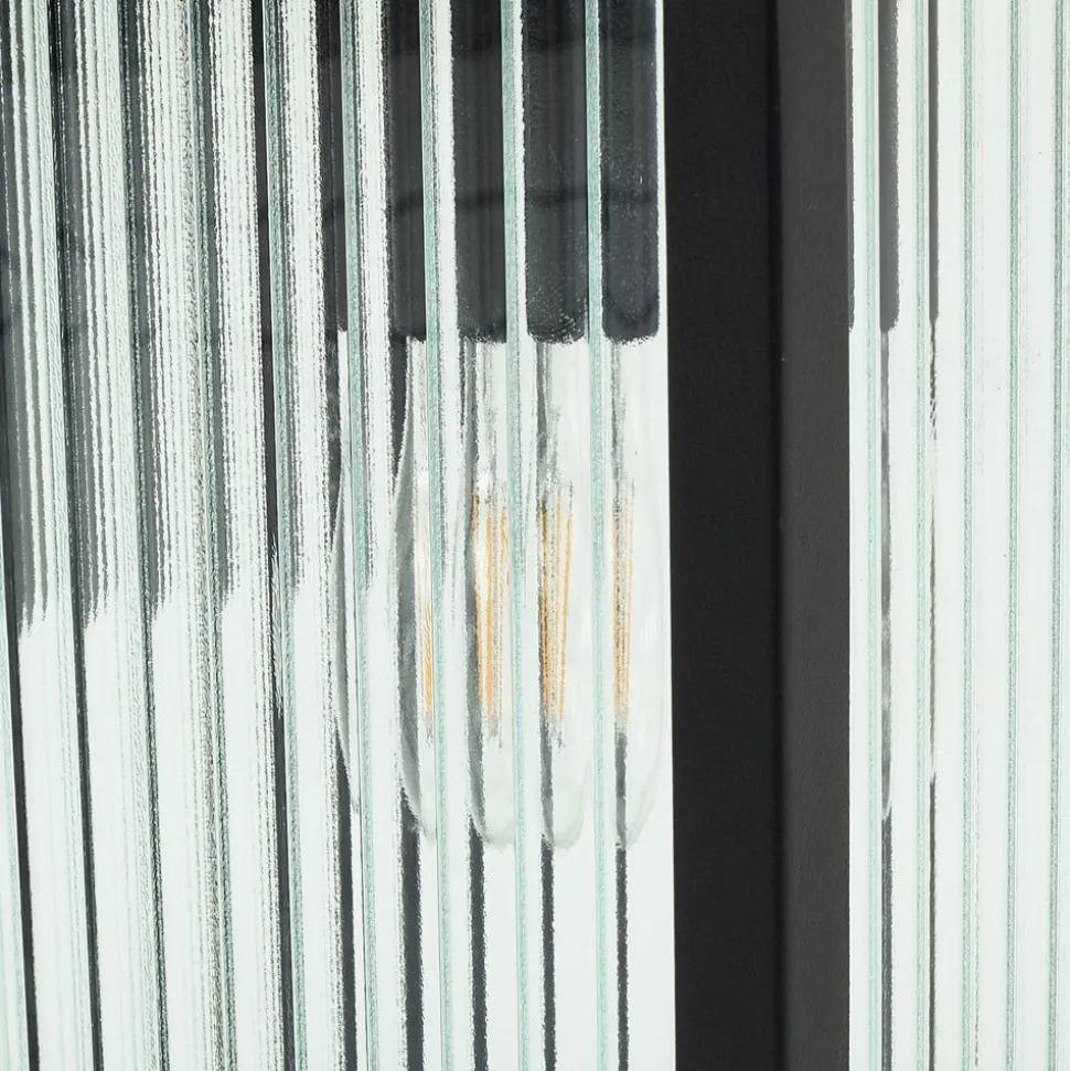 Lindby buitenwandlamp Bolgar, zwart, metaal, glas, 15cm