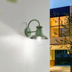 Lindby buitenwandlamp Celinor, groen, staal, Ø 15 cm