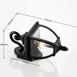 Lindby buitenwandlamp Cerys, zwart, kunststof, hoogte 37cm