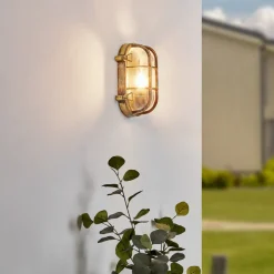 Lindby buitenwandlamp Daaje, goudkleurig, 16 cm, aluminium