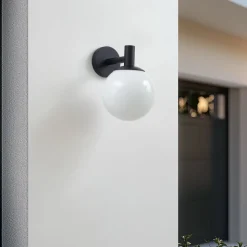 Lindby buitenwandlamp Dangan, wit, glas, Ø 20 cm, IP44