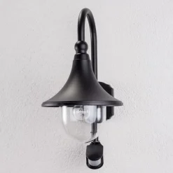 Lindby buitenwandlamp Daphne, zwart, sensor, metaal, E27