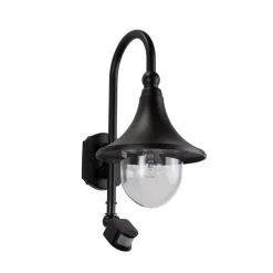 Lindby buitenwandlamp Daphne, zwart, sensor, metaal, E27
