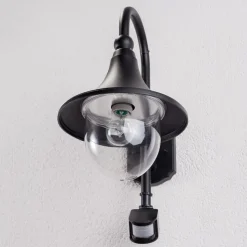 Lindby buitenwandlamp Daphne, zwart, sensor, metaal, E27