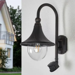 Lindby buitenwandlamp Daphne, antiek zwart, sensor, E27