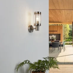 Lindby buitenwandlamp Djori, aluminiumkleurig, roestvrij staal, E27