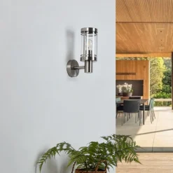 Lindby buitenwandlamp Djori, aluminiumkleurig, roestvrij staal, E27