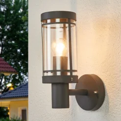 Lindby buitenwandlamp Djori, 28cm, antraciet, E27, roestvrij staal