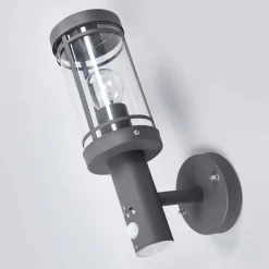Lindby buitenwandlamp Djori, sensor, antraciet, roestvrij staal