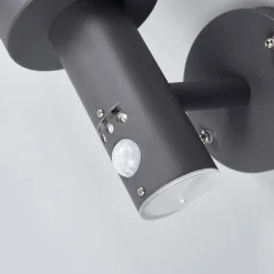 Lindby buitenwandlamp Djori, sensor, antraciet, roestvrij staal