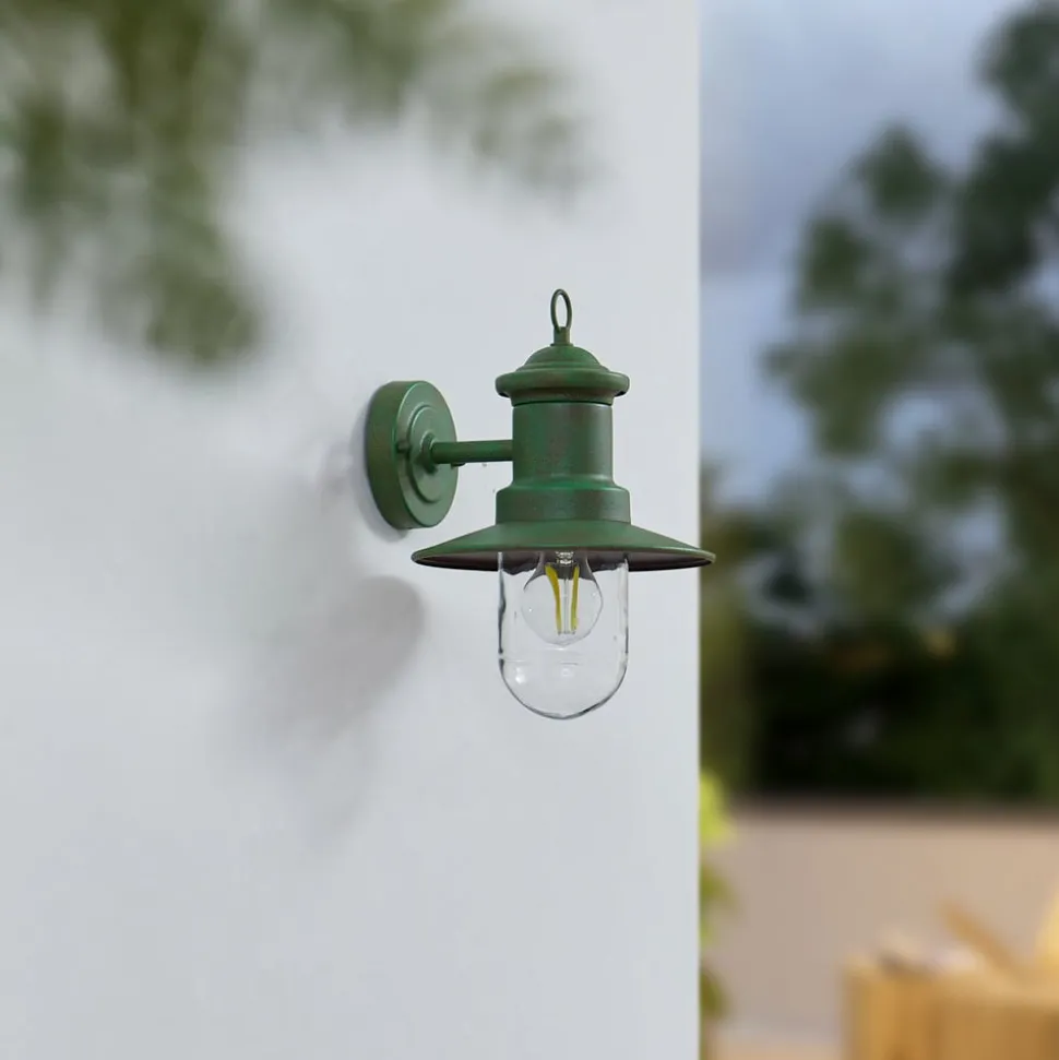 Lindby buitenwandlamp Eloretta, 22 cm, groen, glas, staal