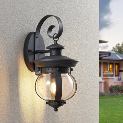 Lindby buitenwandlamp Farley, 40 cm, donkergrijs, IP44, E27