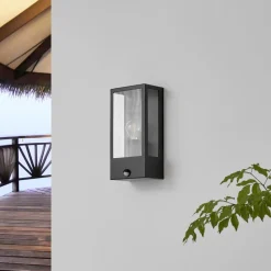 Lindby buitenwandlamp Ilana, zwart, sensor, IP44, E27