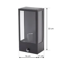 Lindby buitenwandlamp Ilana, zwart, sensor, IP44, E27