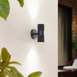 Lindby buitenwandlamp Jovane, zwart, aluminium, 2-lamps