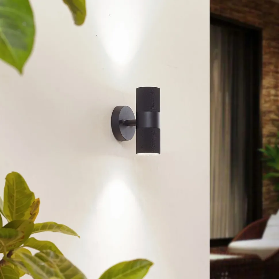 Lindby buitenwandlamp Jovane, zwart, aluminium, 2-lamps