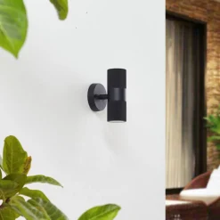 Lindby buitenwandlamp Jovane, zwart, aluminium, 2-lamps