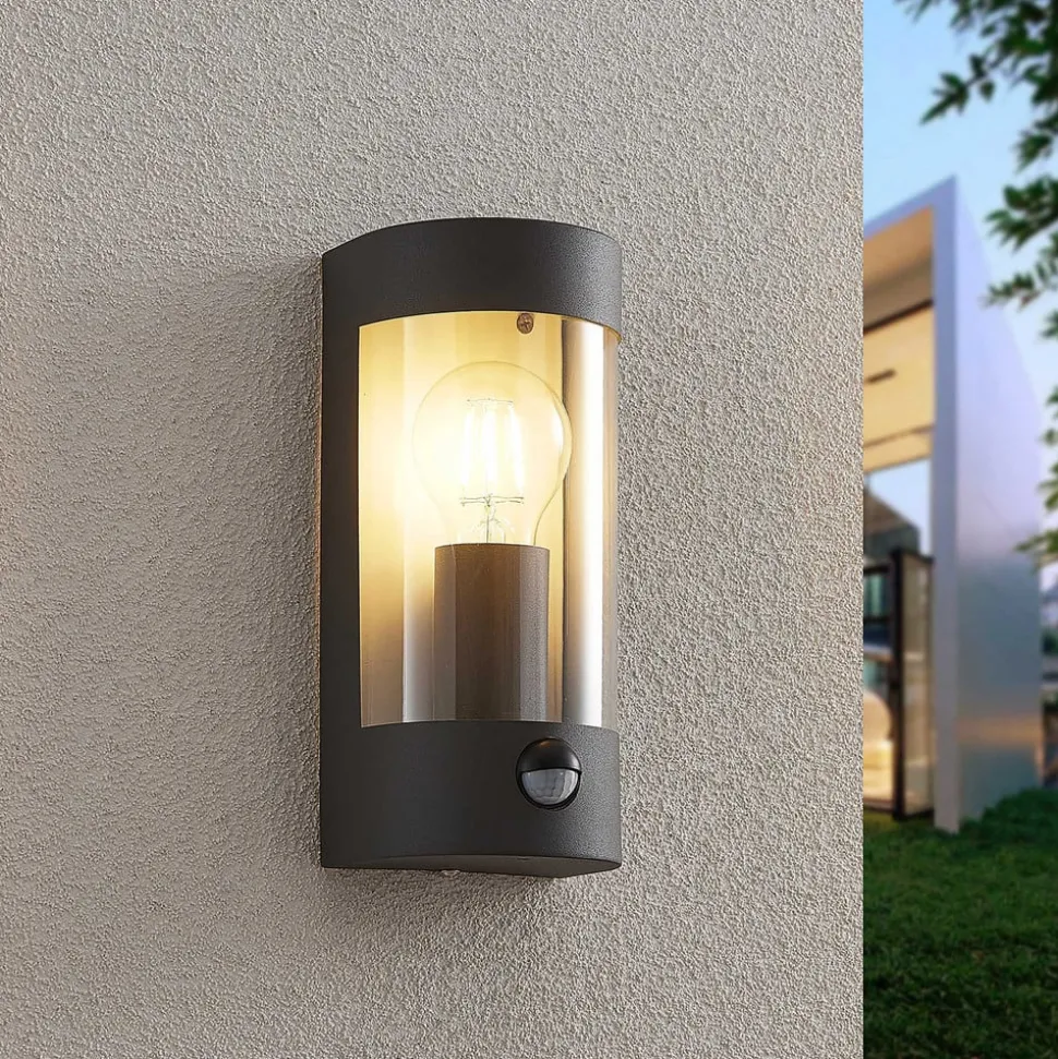 Lindby buitenwandlamp Junias, 24 cm, antraciet, sensor