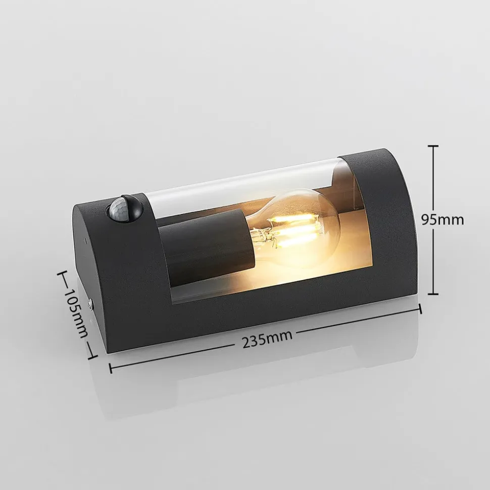 Lindby buitenwandlamp Junias, 24 cm, antraciet, sensor