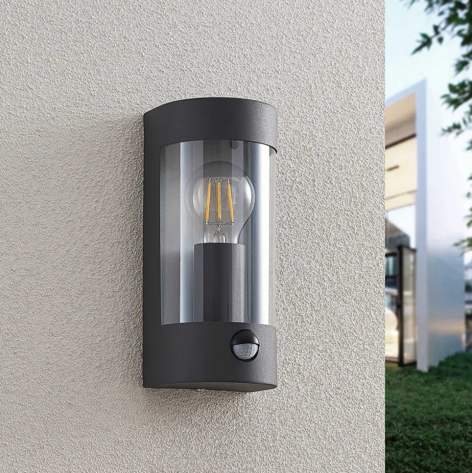 Lindby buitenwandlamp Junias, 24 cm, antraciet, sensor