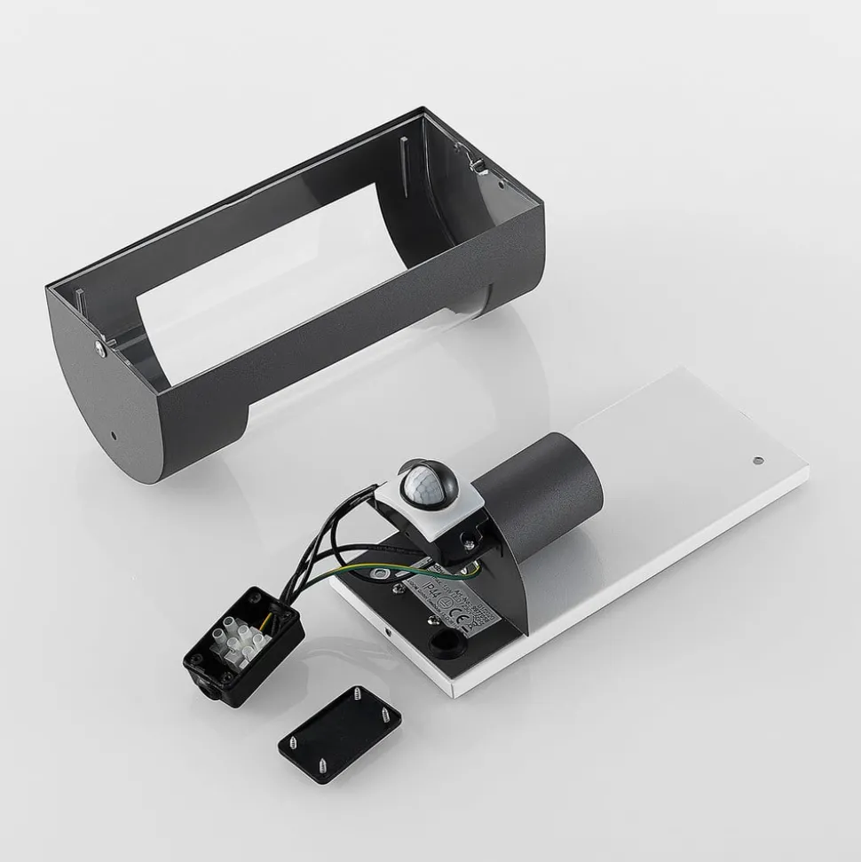 Lindby buitenwandlamp Junias, 24 cm, antraciet, sensor