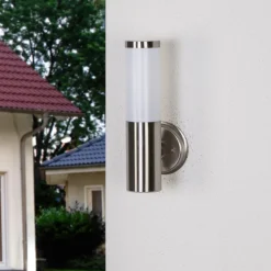 Lindby buitenwandlamp Kristof, roestvrij staal, 33 cm hoog, E27