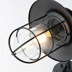 Lindby buitenwandlamp Kyan, hoogte 40 cm, zwart, IP44, E27