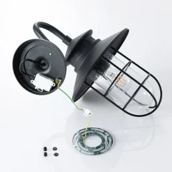 Lindby buitenwandlamp Kyan, hoogte 40 cm, zwart, IP44, E27