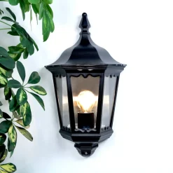 Lindby buitenwandlamp Lieva, hoogte 44 cm, zwart, glas