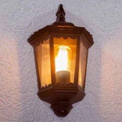 Lindby buitenwandlamp Lieva, hoogte 44 cm, zwart, glas