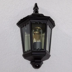 Lindby buitenwandlamp Lieva, hoogte 44 cm, zwart, glas