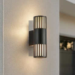 Lindby buitenwandlamp Lurinda, 2-lamps, zwart, Ø10cm