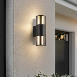 Lindby buitenwandlamp Lurinda, 2-lamps, zwart, Ø10cm