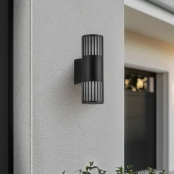 Lindby buitenwandlamp Lurinda, 2-lamps, zwart, Ø10cm