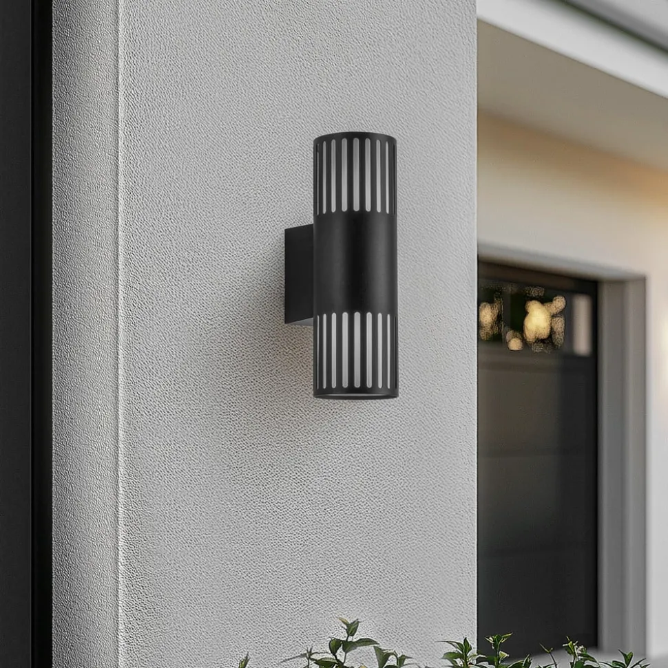 Lindby buitenwandlamp Lurinda, 2-lamps, zwart, Ø10cm