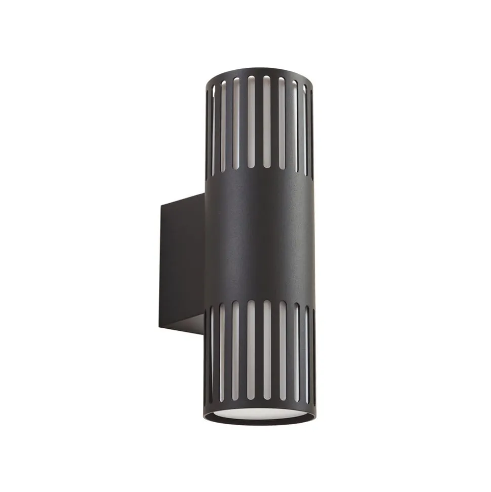 Lindby buitenwandlamp Lurinda, 2-lamps, zwart, Ø10cm